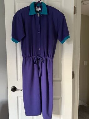 Leslie Fay Purple Midi Dress with Turquoise Trim